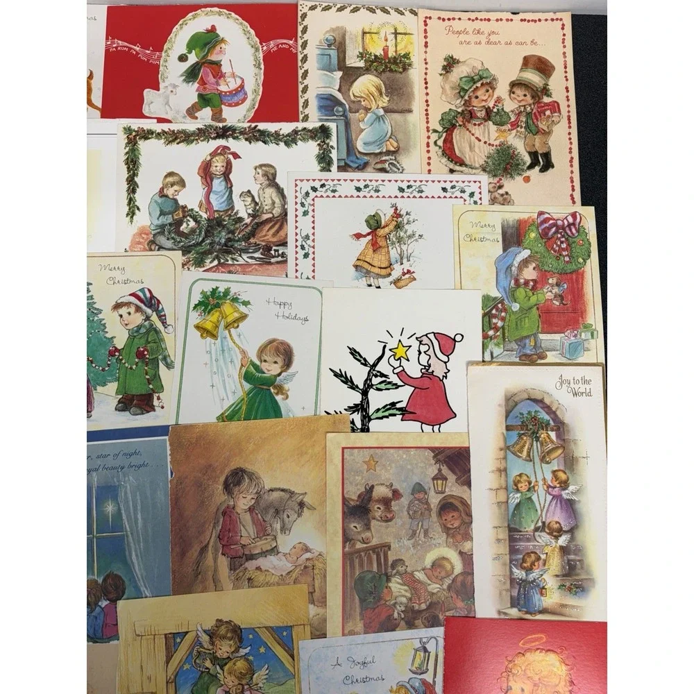 Vintage Christmas Cards Fronts ONLY Kids Children Scrapbooking Crafts Lot of 50+